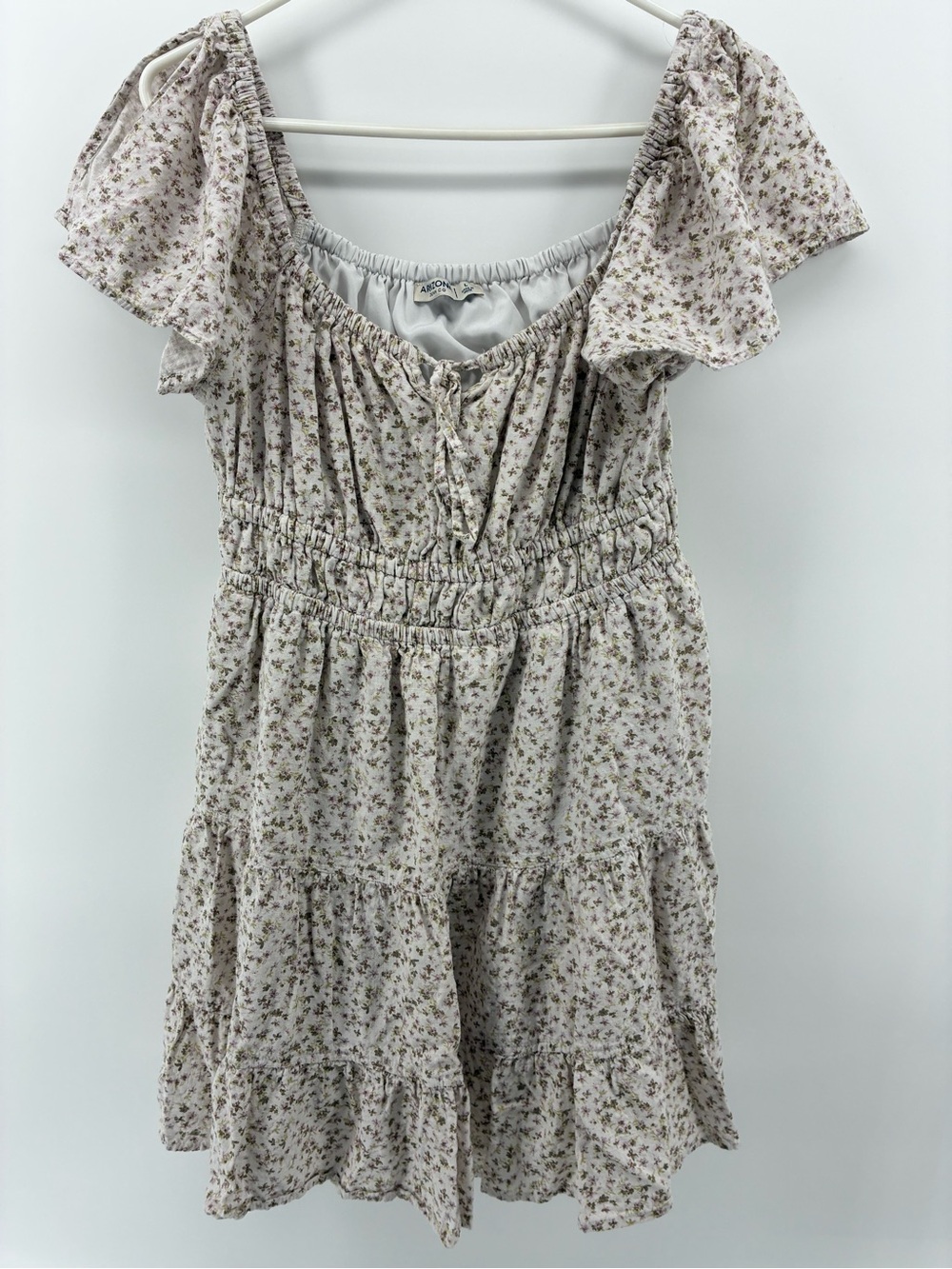 Arizona Jean Company Cream Floral Smocked Mini Dress